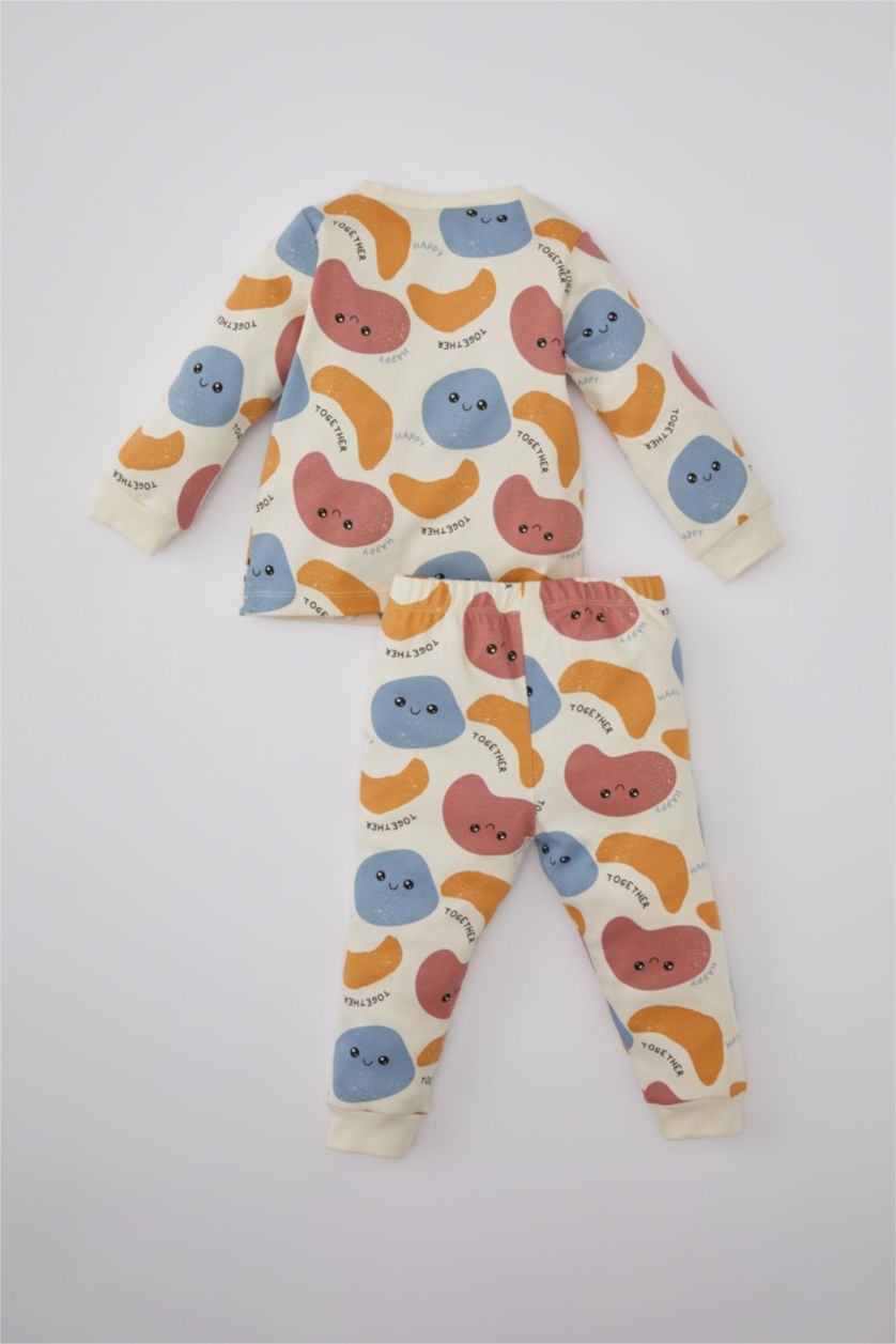 طفل صغير بيج فاتح سيت بيجاما ولادي مطبوع محبوك - قطعتين