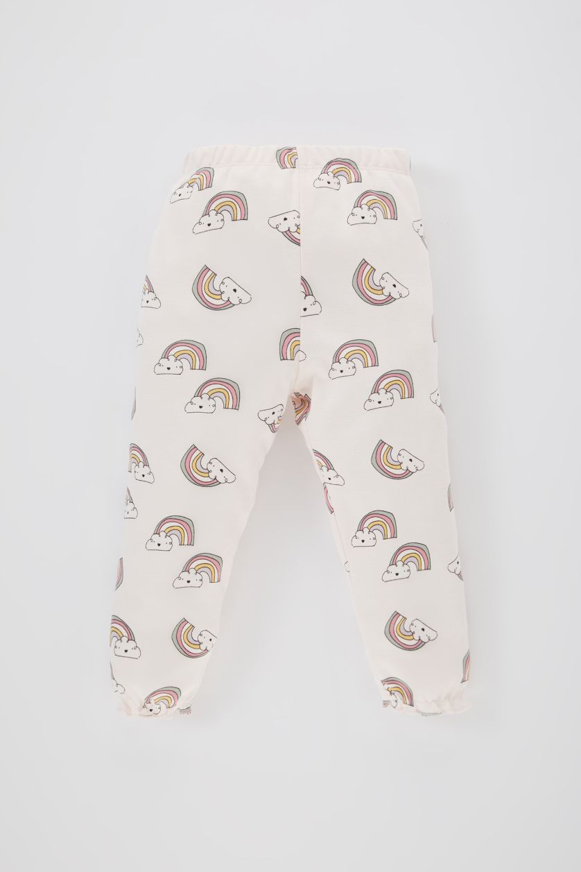 طفلة صغيرة زهري فاتح طقم بيجاما بناتي محبوك بطبعة قوس قزح - قطعتين