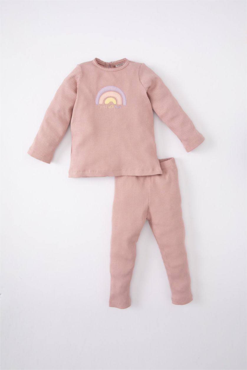 BABY GIRL Pink Baby Girl Embroidered Ribbed Camisole Pajama Set