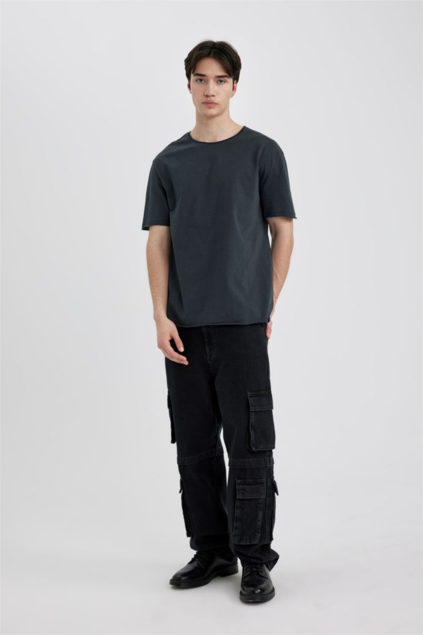 Erkek Antrasit Regular Fit Bisiklet Yaka Kısa Kollu Basic Tişört