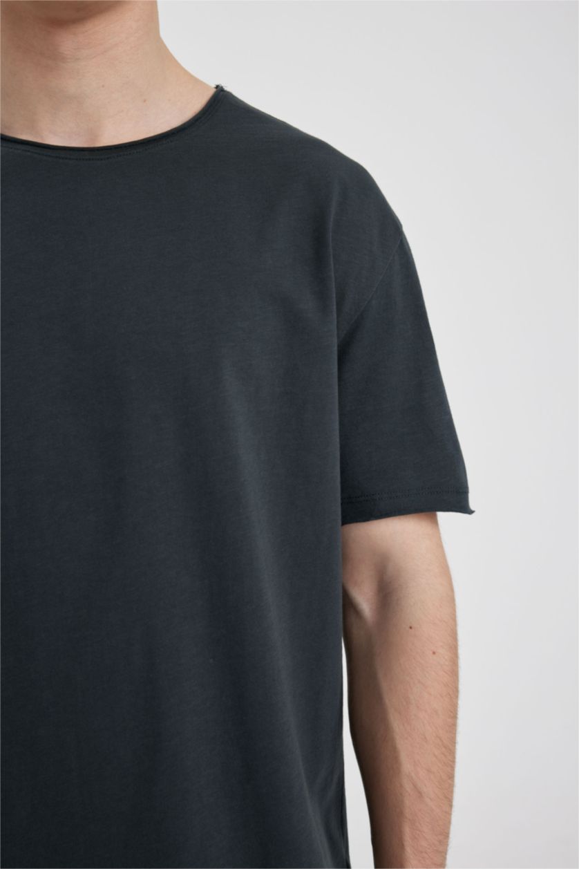 Erkek Antrasit Regular Fit Bisiklet Yaka Kısa Kollu Basic Tişört