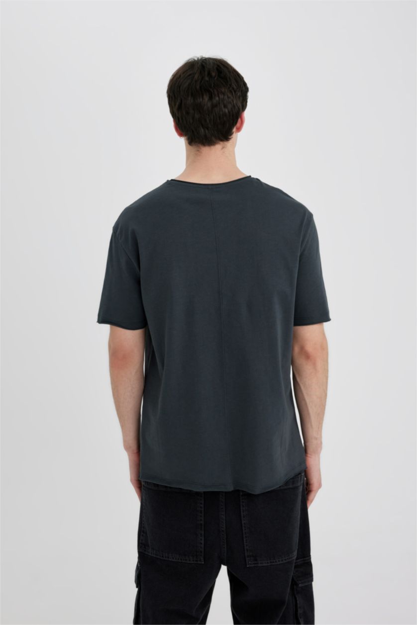 Erkek Antrasit Regular Fit Bisiklet Yaka Kısa Kollu Basic Tişört