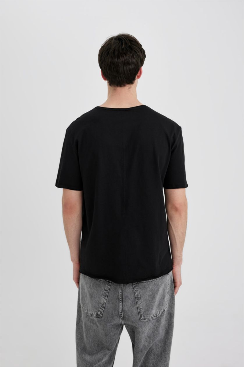 رجال أسود تيشيرت سادة نص ردن قصة عادية بياخة مستديرة