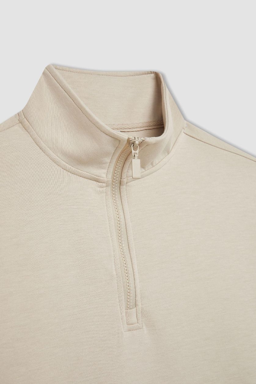 نساء اللون الرملي سويت شيرت رياضي اوفر سايز بياخة عالية بنصف سحاب من DeFactoFit