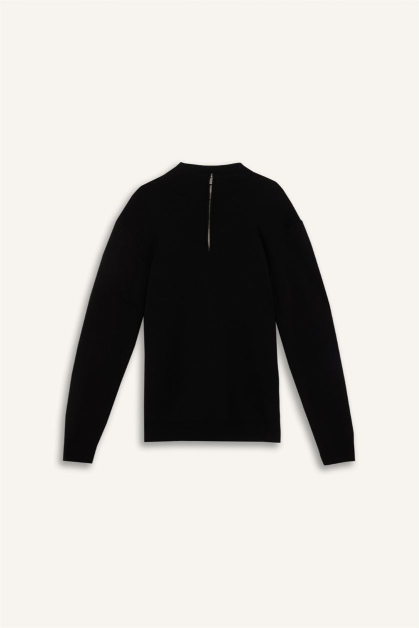 HOMME Noir Pull en Tricot à demi-Col Roulé Zippé