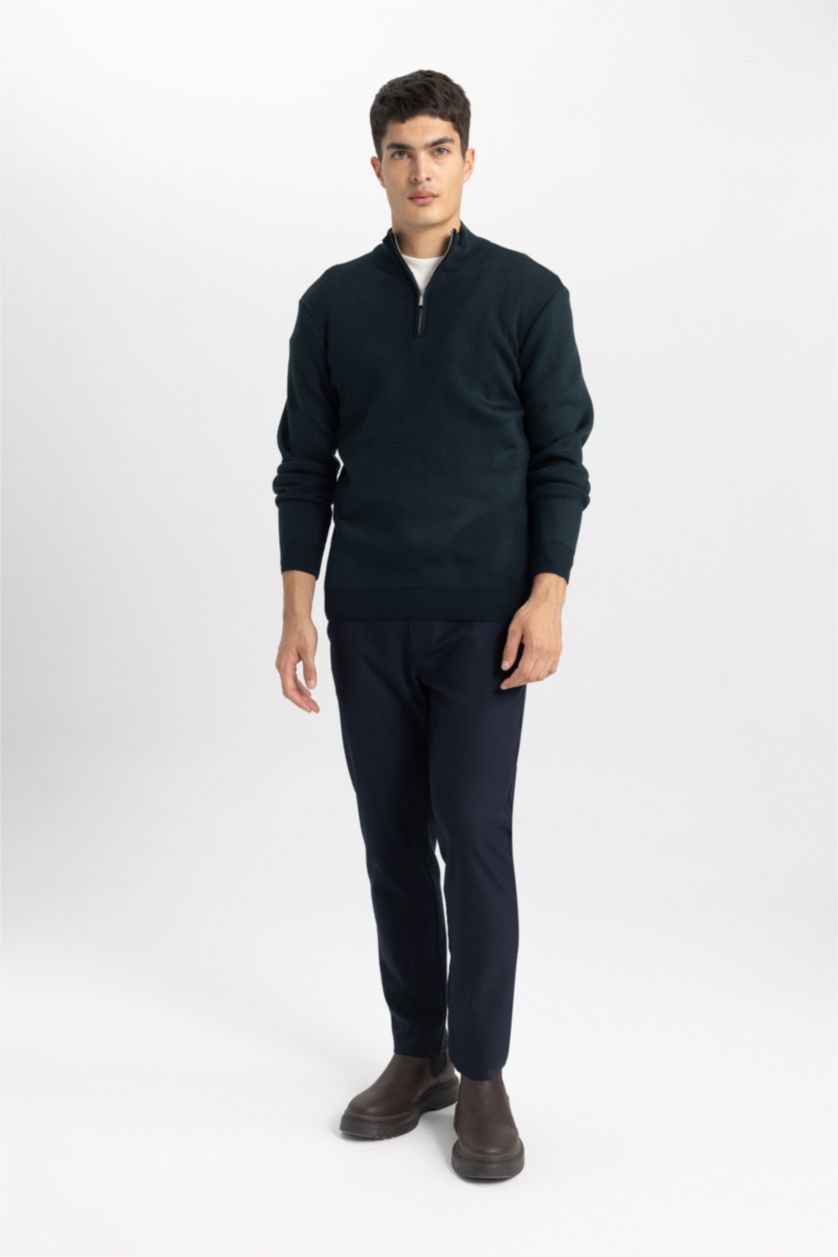 Erkek Koyu Yeşil Standart Fıt Triko Kazak