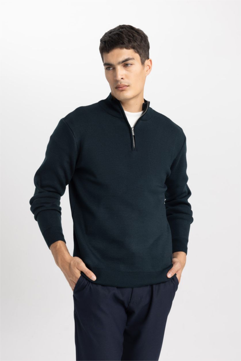 Erkek Koyu Yeşil Standart Fıt Triko Kazak