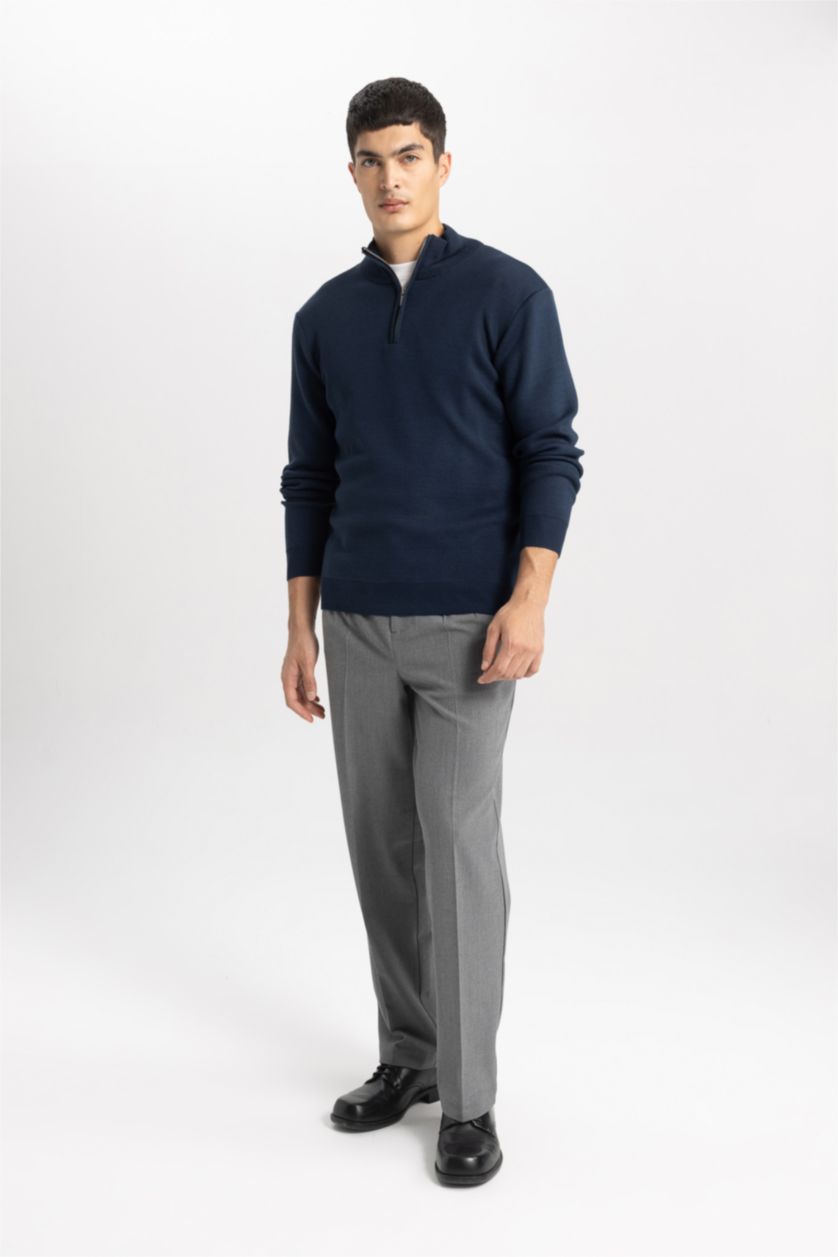 MAN NAVY Standard Fit Zip-Up Turtle Neck Knitwear Pullover