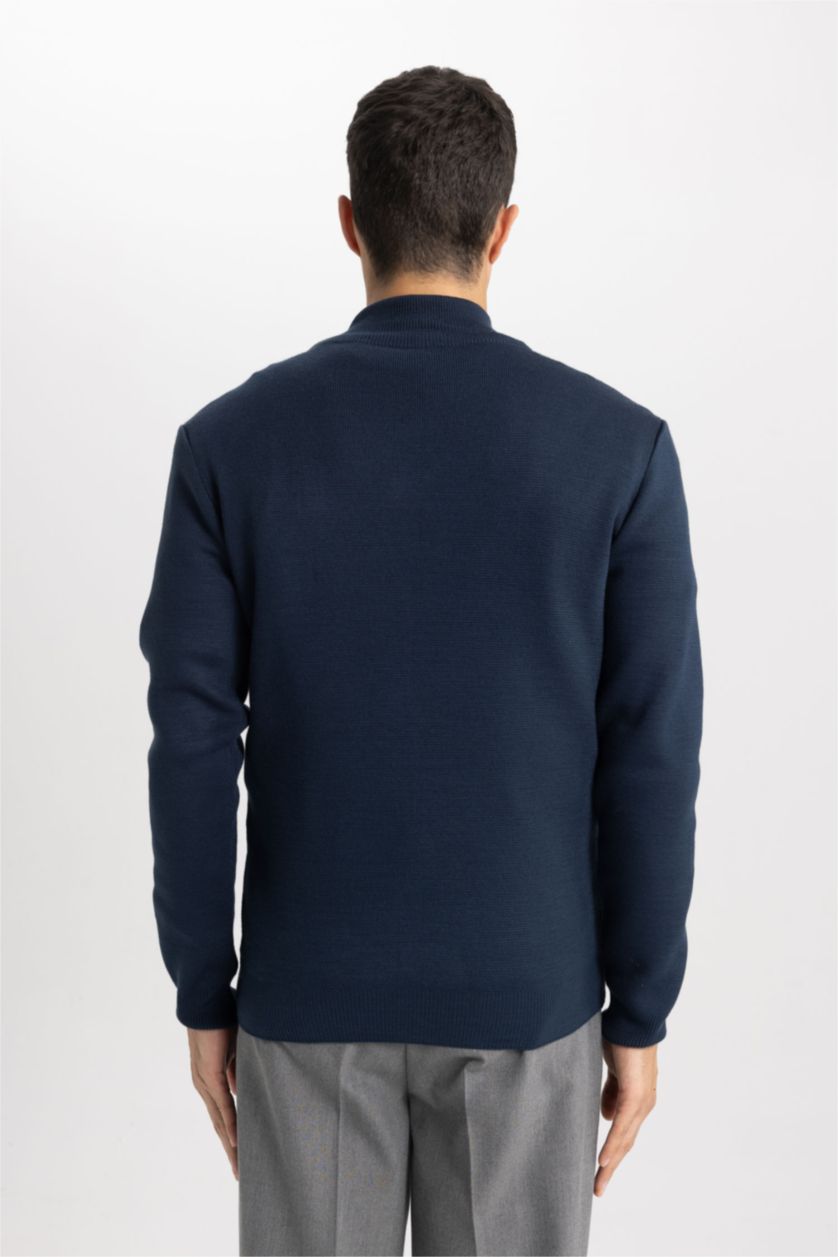 MAN NAVY Standard Fit Zip-Up Turtle Neck Knitwear Pullover