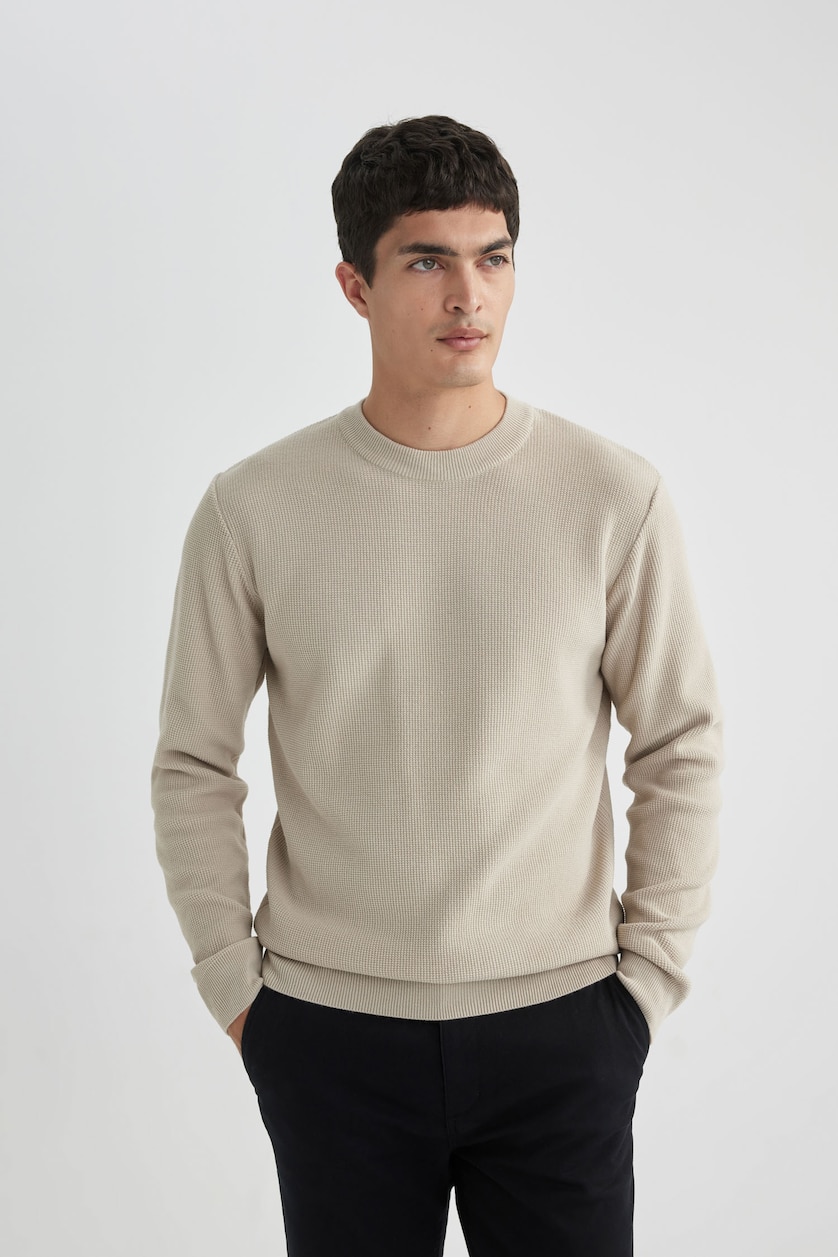 رجال اللون الحجري Standard Fit Knitwear Pullover