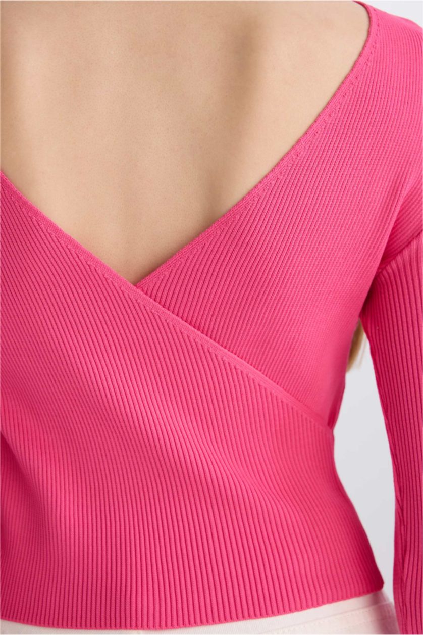 Женщины Фуксия Приталенный свитер с воротником в рубчик