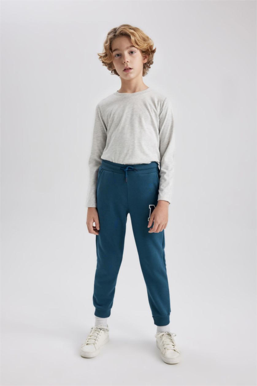 Erkek Çocuk - Genç Erkek Optik Gri Melanj Bisiklet Yaka Basic Düz Uzun Kollu Tişört Erkek Çocuk