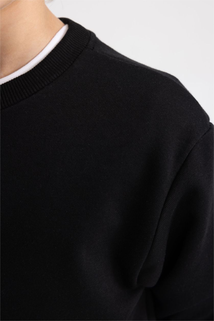 Erkek Çocuk - Genç Erkek Siyah Erkek Çocuk Bisiklet Yaka Basic Düz Sweatshirt