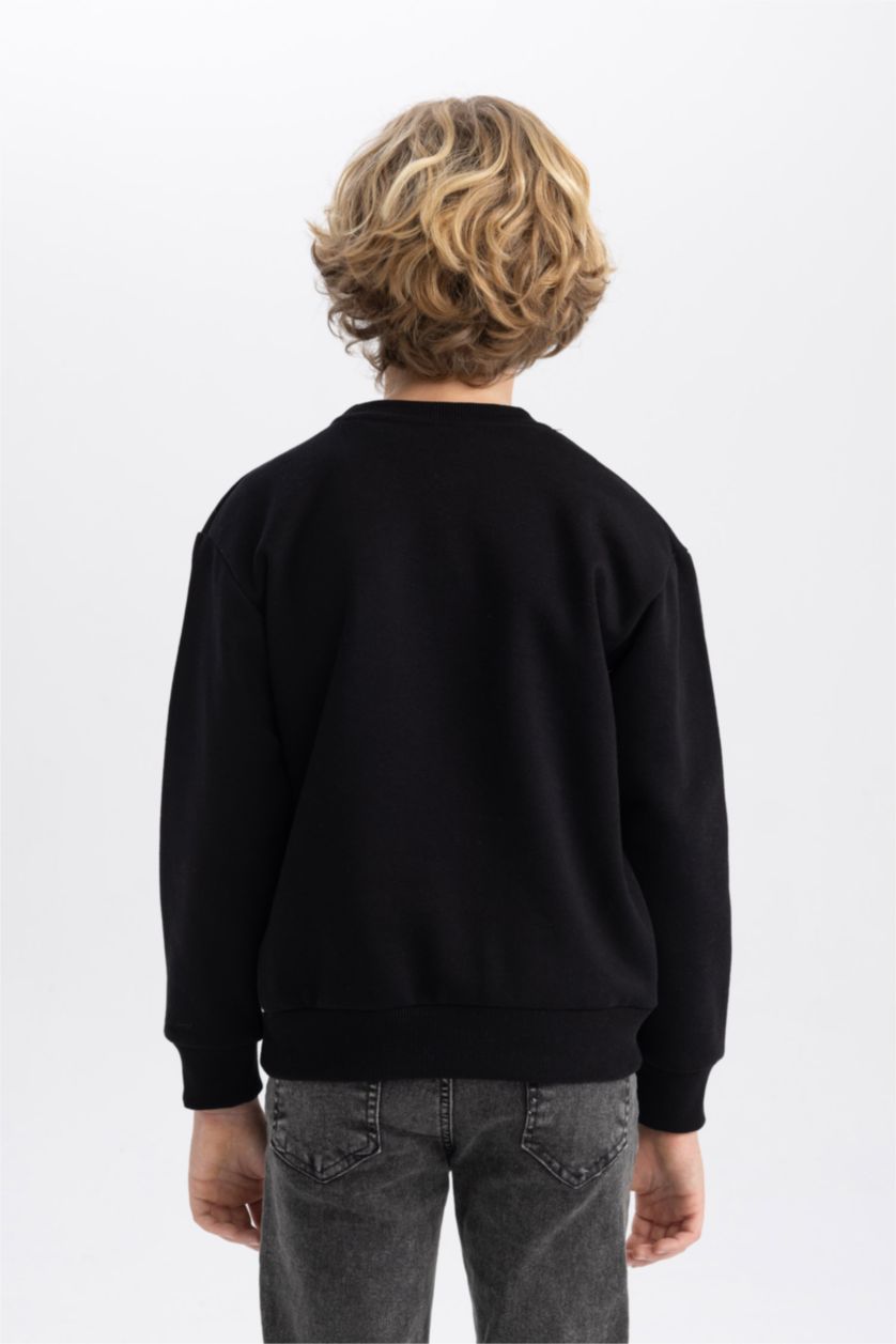 Erkek Çocuk - Genç Erkek Siyah Erkek Çocuk Bisiklet Yaka Basic Düz Sweatshirt