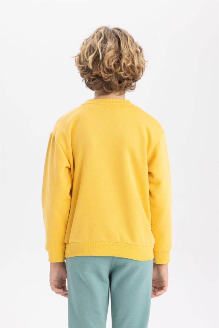 Erkek Çocuk - Genç Erkek Sarı Bisiklet Yaka Basic Düz Sweatshirt Erkek Çocuk