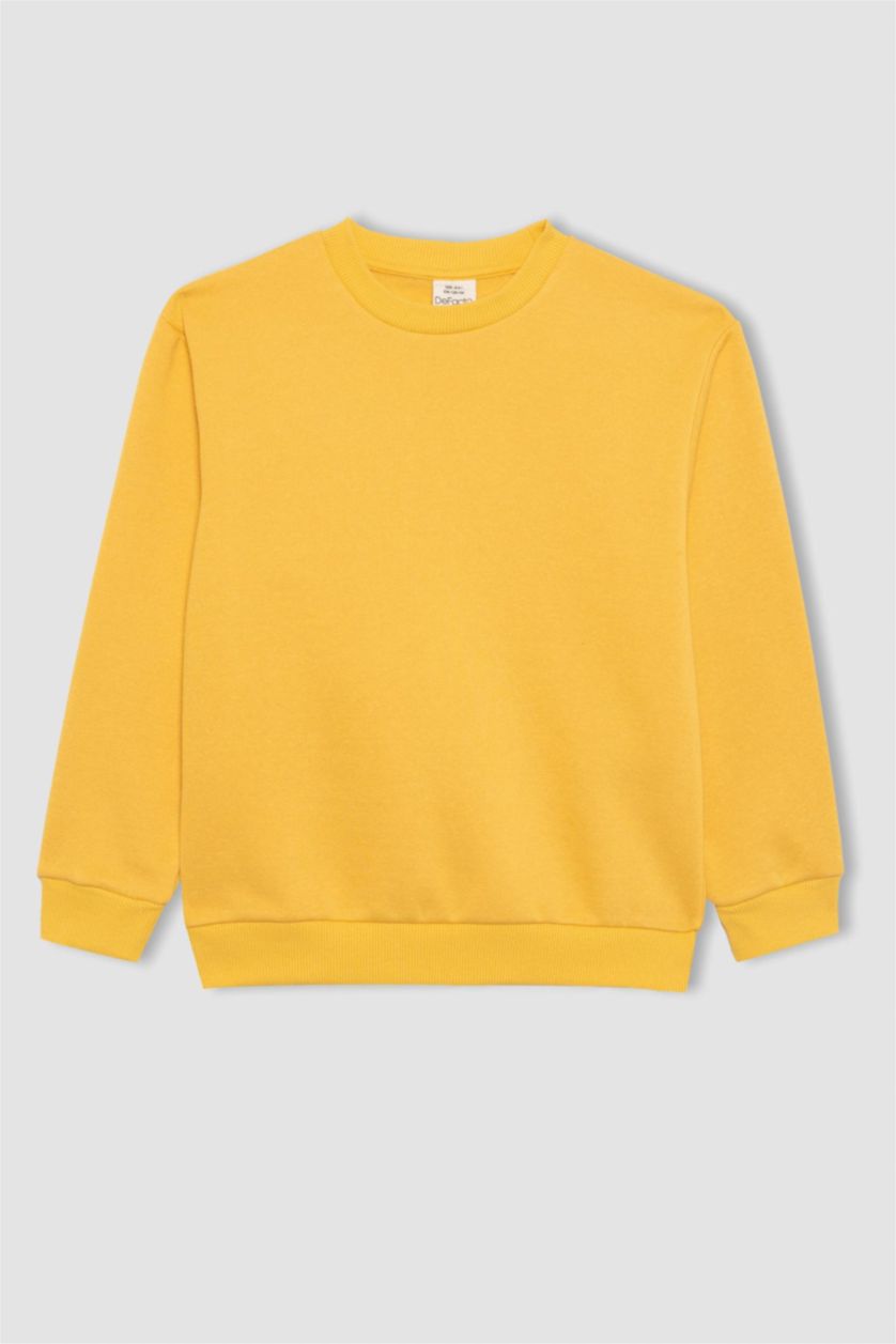 Erkek Çocuk - Genç Erkek Sarı Bisiklet Yaka Basic Düz Sweatshirt Erkek Çocuk