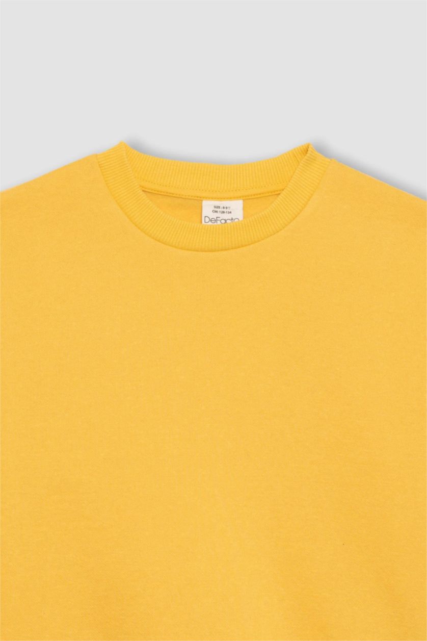 Erkek Çocuk - Genç Erkek Sarı Bisiklet Yaka Basic Düz Sweatshirt Erkek Çocuk