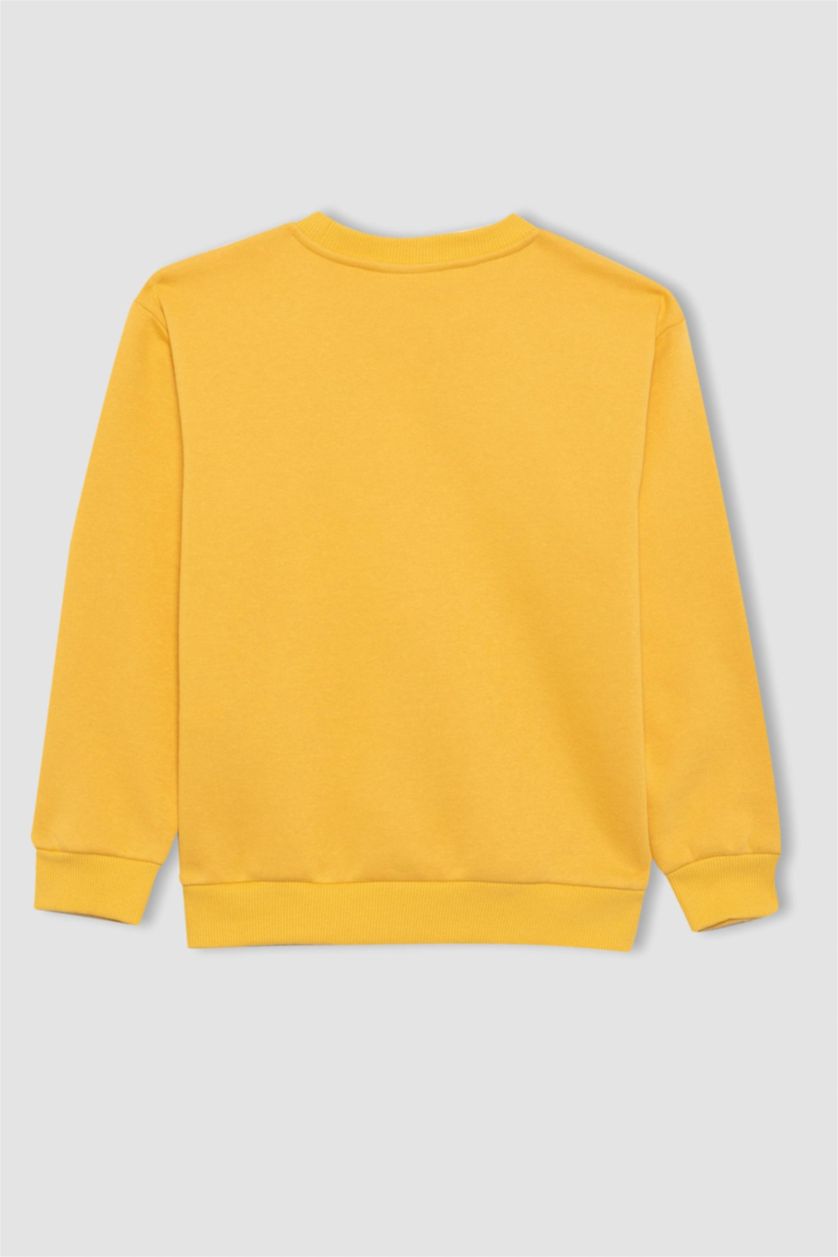 Erkek Çocuk - Genç Erkek Sarı Bisiklet Yaka Basic Düz Sweatshirt Erkek Çocuk