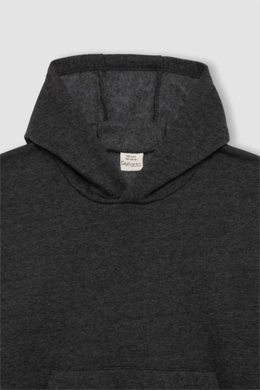 Erkek Çocuk - Genç Erkek Antrasit Melanj Basic Düz Kapüşonlu Sweatshirt Erkek Çocuk