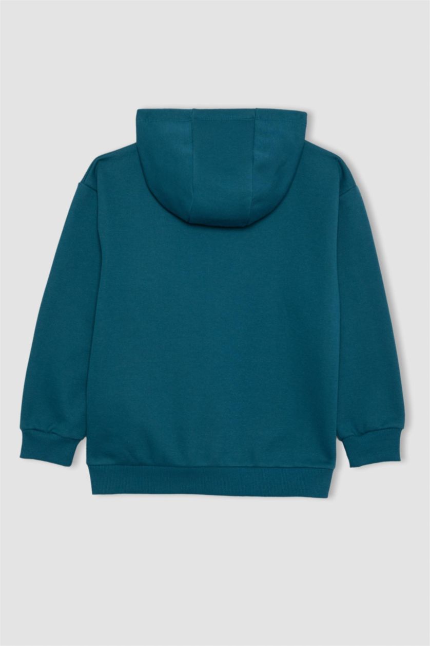 Erkek Çocuk - Genç Erkek Petrol Basic Düz Kapüşonlu Sweatshirt Erkek Çocuk