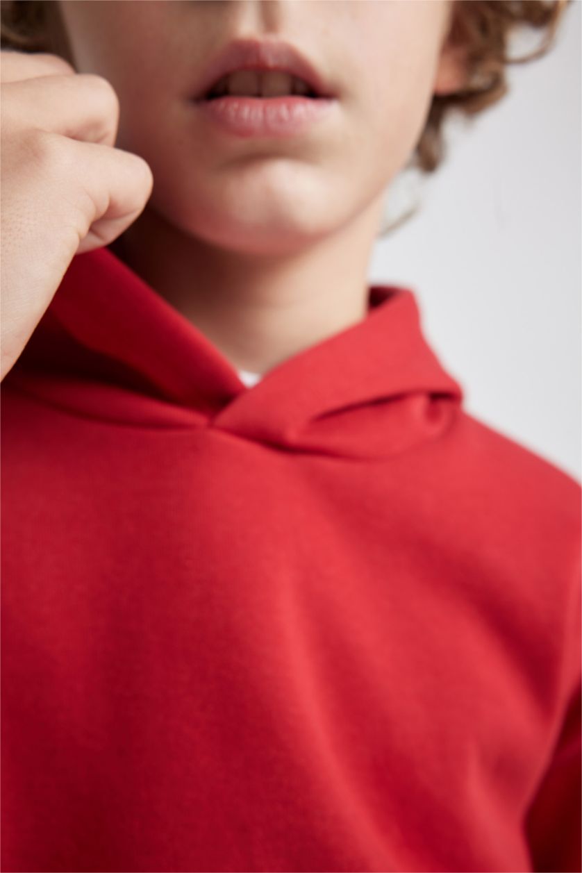 Erkek Çocuk - Genç Erkek Bordo Erkek Çocuk Basic Düz Kapüşonlu Sweatshirt