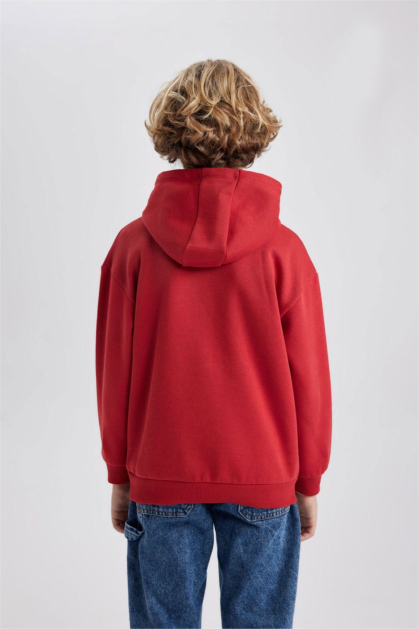 Erkek Çocuk - Genç Erkek Bordo Erkek Çocuk Basic Düz Kapüşonlu Sweatshirt