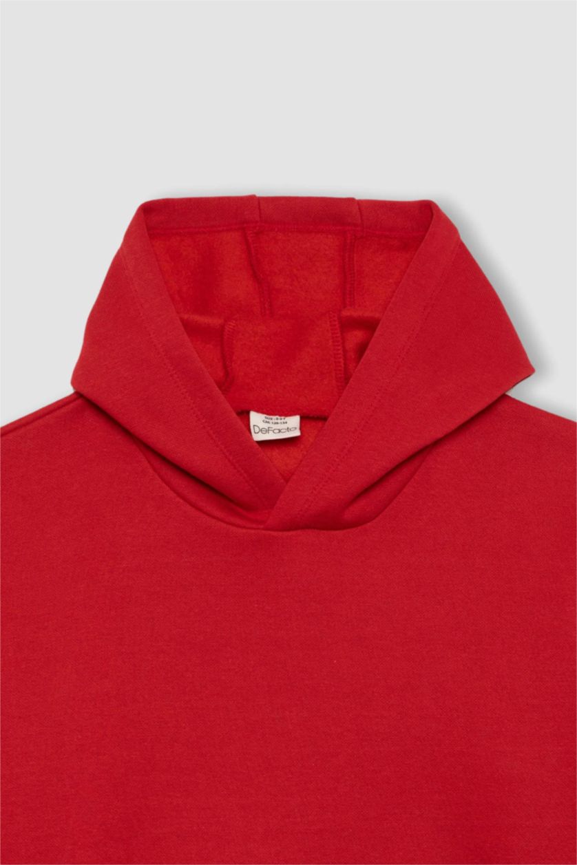 Erkek Çocuk - Genç Erkek Bordo Erkek Çocuk Basic Düz Kapüşonlu Sweatshirt