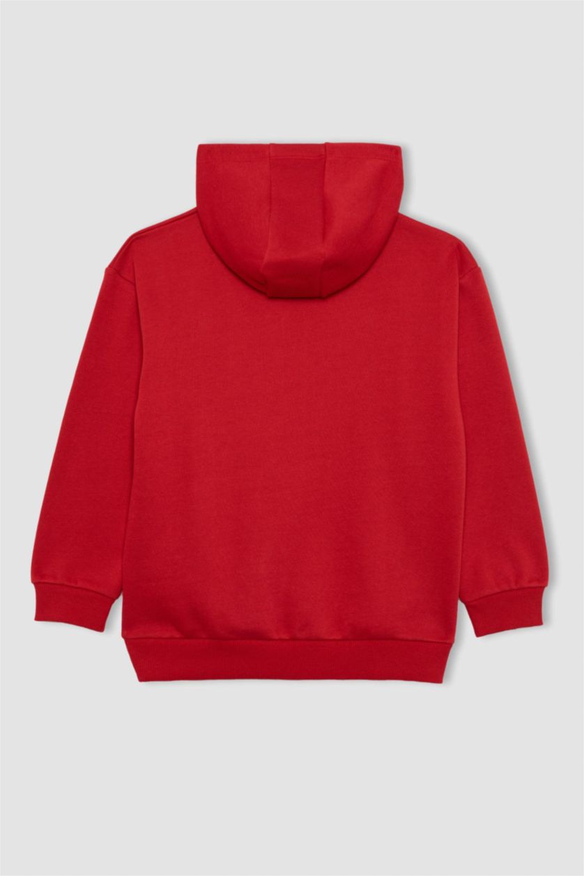 Erkek Çocuk - Genç Erkek Bordo Erkek Çocuk Basic Düz Kapüşonlu Sweatshirt