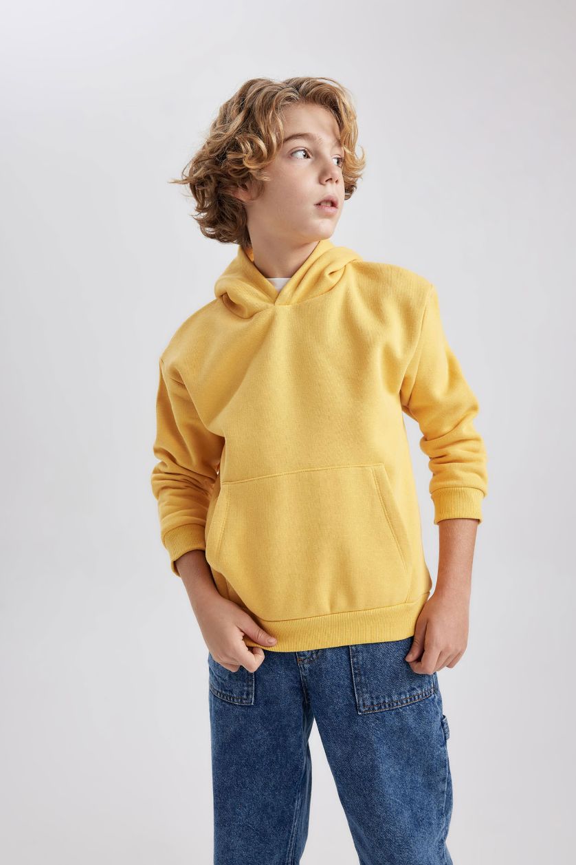 Boys & Teens Yellow Boy Regular Fit Hooded Sweatshirt