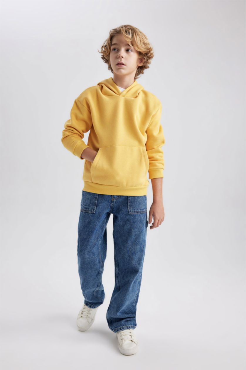 Boys & Teens Yellow Boy Regular Fit Hooded Sweatshirt
