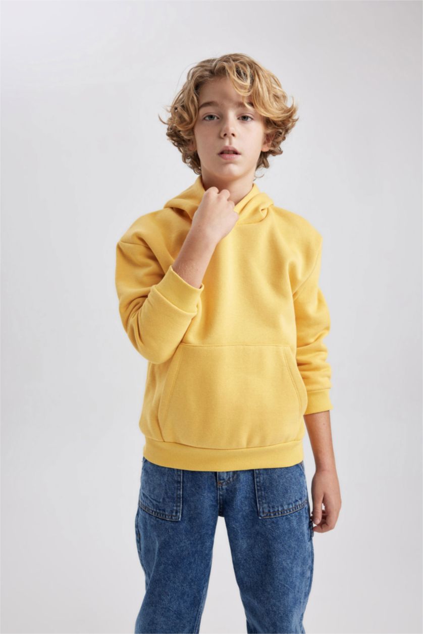Boys & Teens Yellow Boy Regular Fit Hooded Sweatshirt