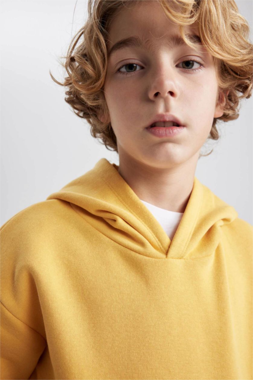 Boys & Teens Yellow Boy Regular Fit Hooded Sweatshirt