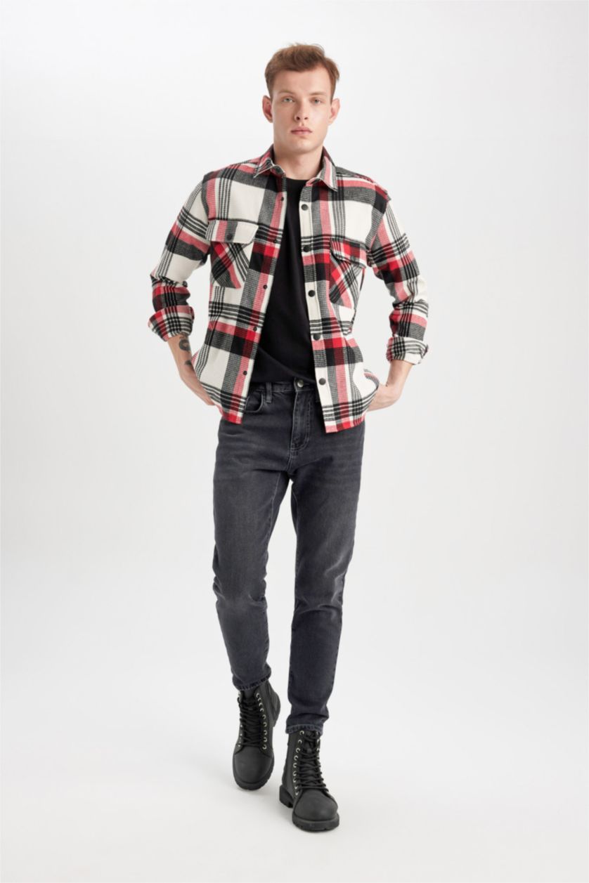 HOMME Noir Pantalon Jean Slim à Taille Normale et Jambe ajustées