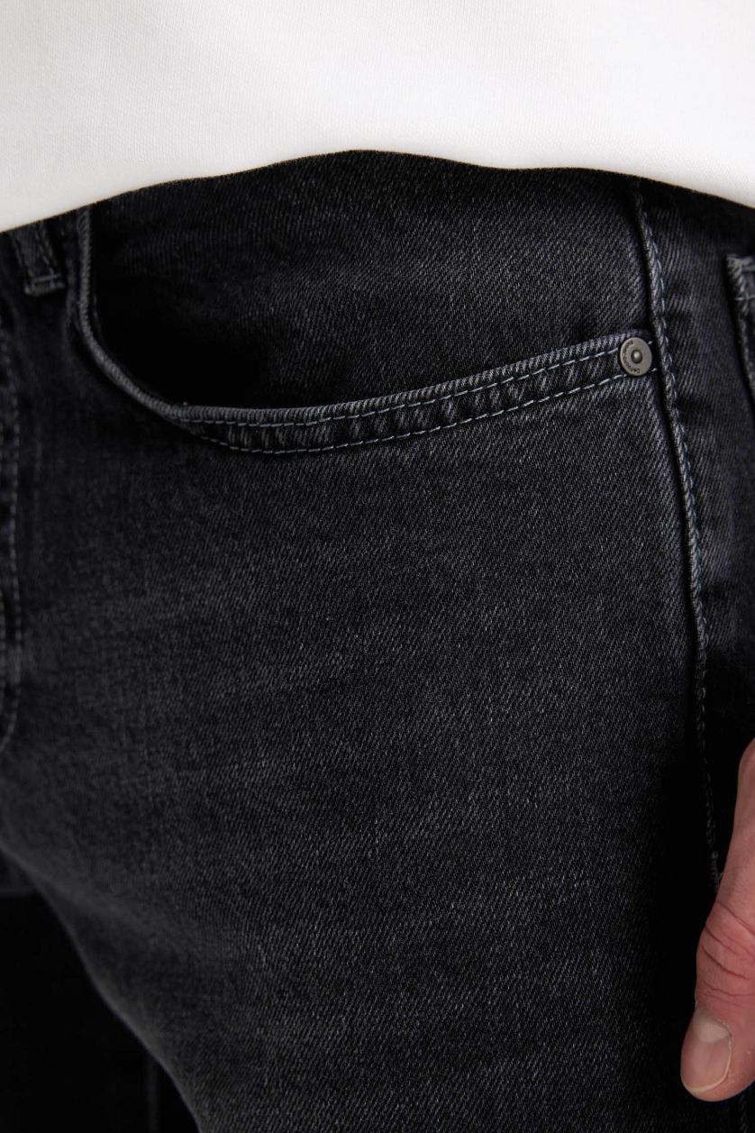 HOMME Noir Pantalon Jean Slim à Taille Normale et Jambe ajustées