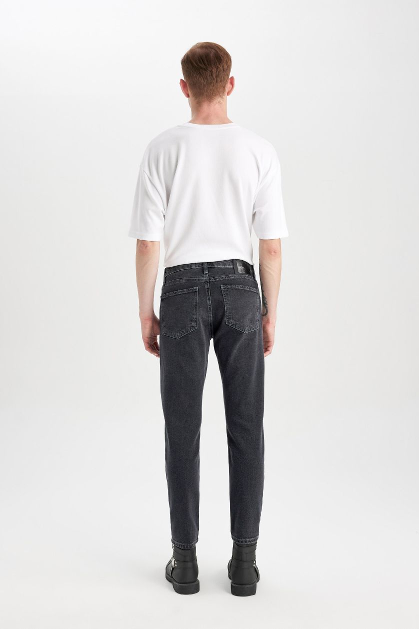 HOMME Noir Pantalon Jean Slim à Taille Normale et Jambe ajustées