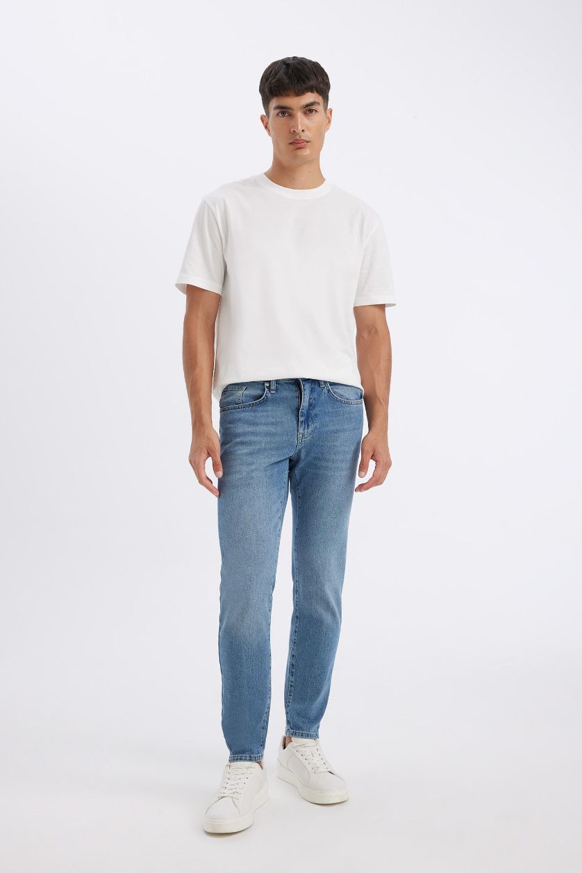 HOMME Bleu Pantalon Jean Slim  à Taille Normale et Jambe ajustées