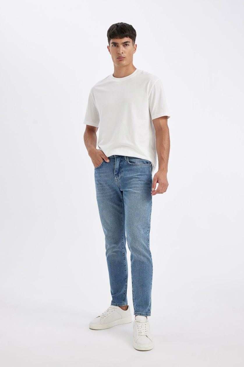 HOMME Bleu Pantalon Jean Slim  à Taille Normale et Jambe ajustées
