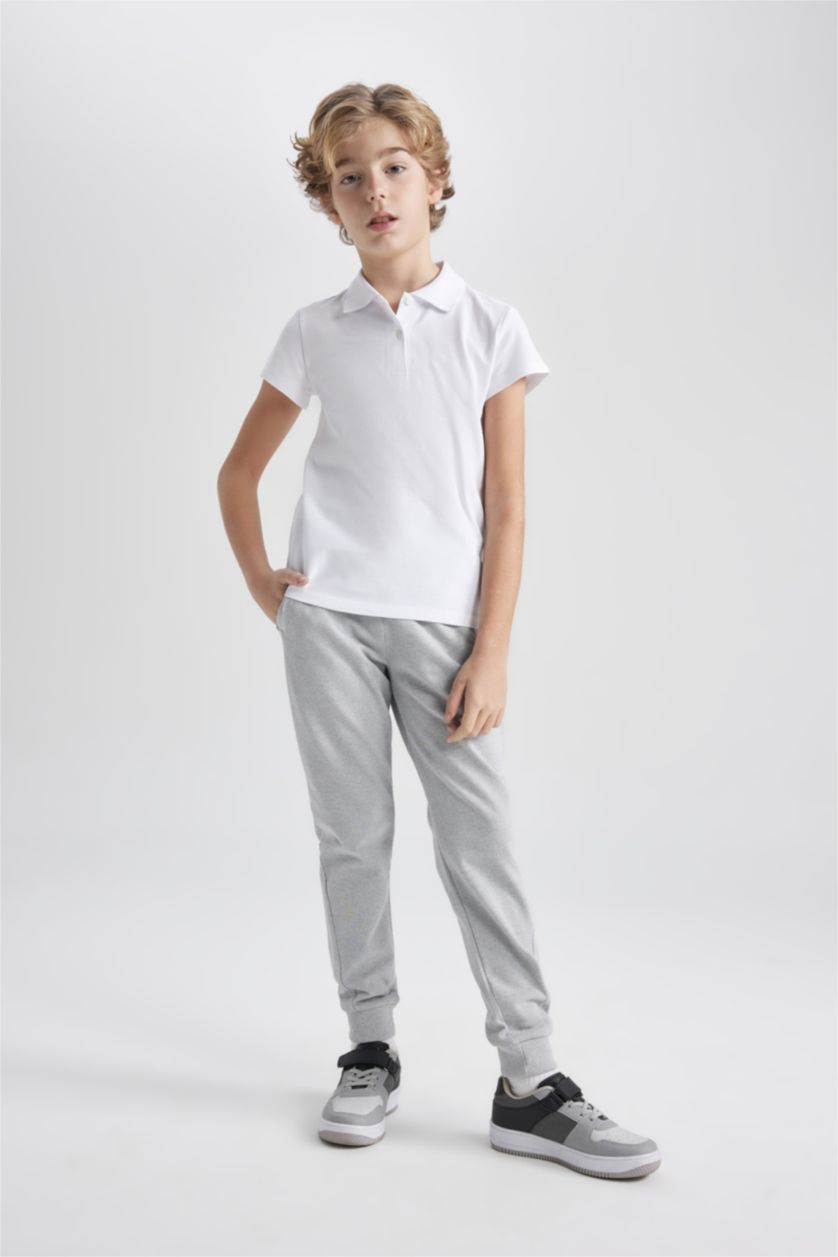 Erkek Çocuk - Genç Erkek Optik Gri Melanj Beli Lastikli Eşofman Altı Erkek Çocuk