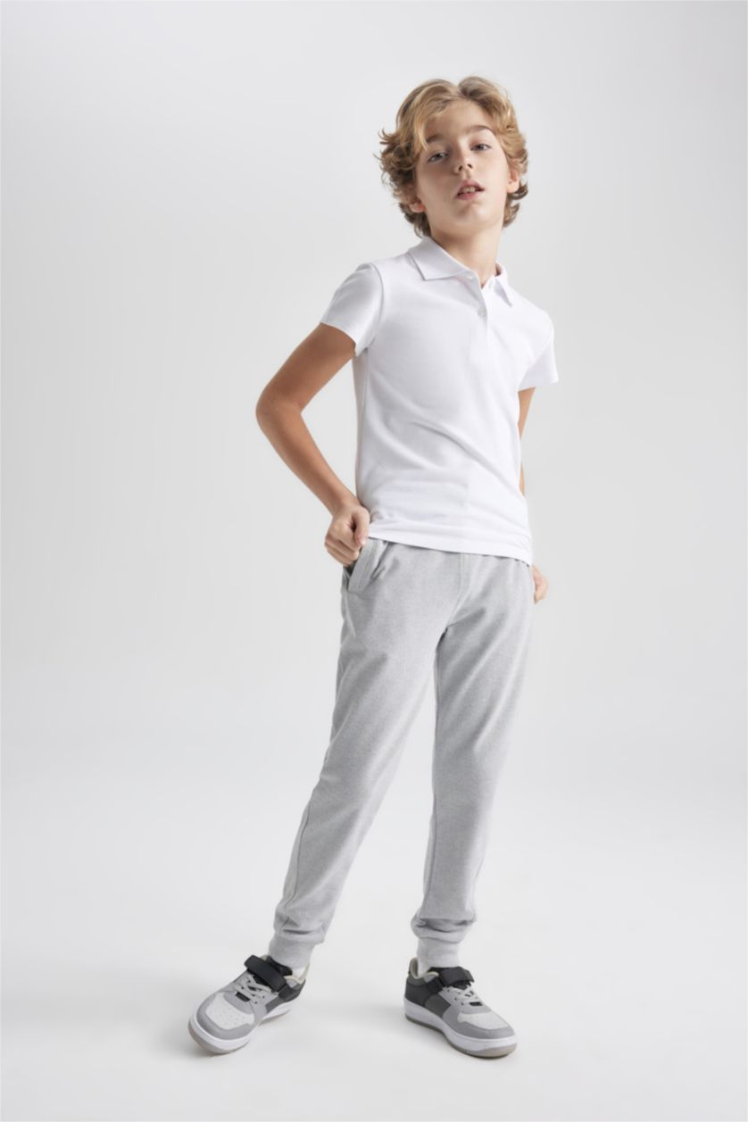 Erkek Çocuk - Genç Erkek Optik Gri Melanj Beli Lastikli Eşofman Altı Erkek Çocuk