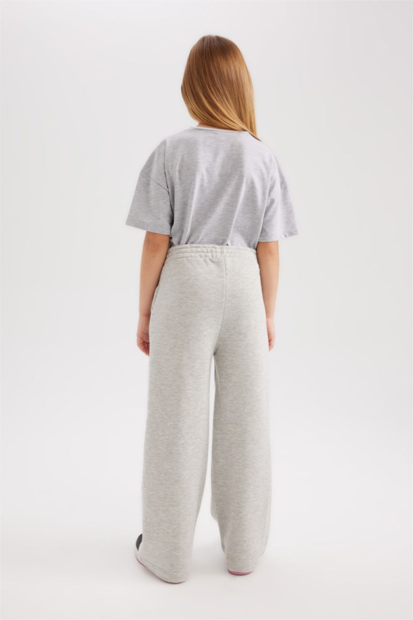 بنات ميلانج رمادي بنطرون وايد ليج بناتي برجل واسع