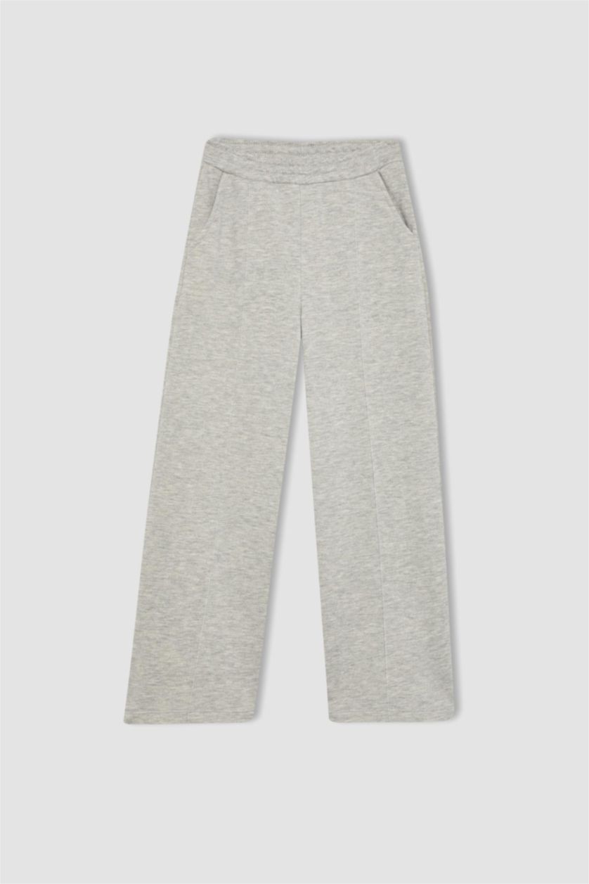 بنات ميلانج رمادي بنطرون وايد ليج بناتي برجل واسع