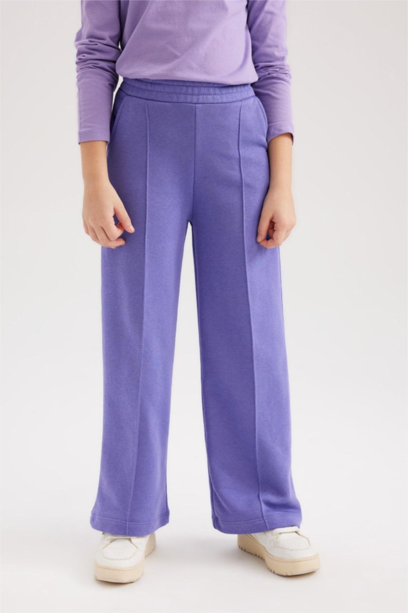 Kız Çocuk - Genç Kız Mor Kız Çocuk Beli Lastikli Wide Leg Eşofman Altı
