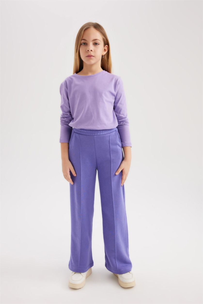 Kız Çocuk - Genç Kız Mor Kız Çocuk Beli Lastikli Wide Leg Eşofman Altı
