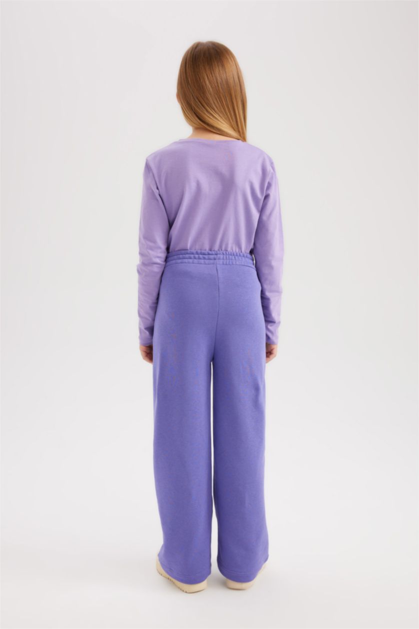Kız Çocuk - Genç Kız Mor Kız Çocuk Beli Lastikli Wide Leg Eşofman Altı