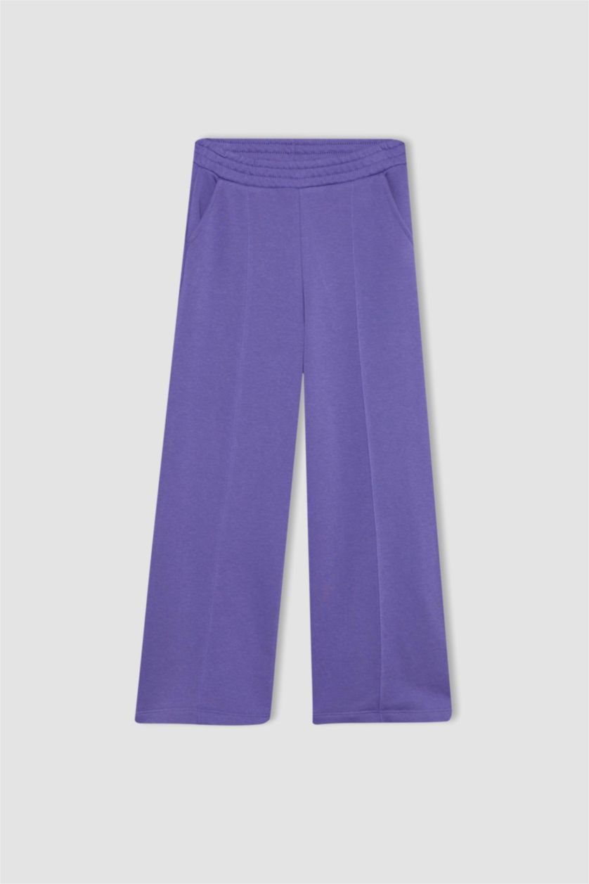 Kız Çocuk - Genç Kız Mor Kız Çocuk Beli Lastikli Wide Leg Eşofman Altı