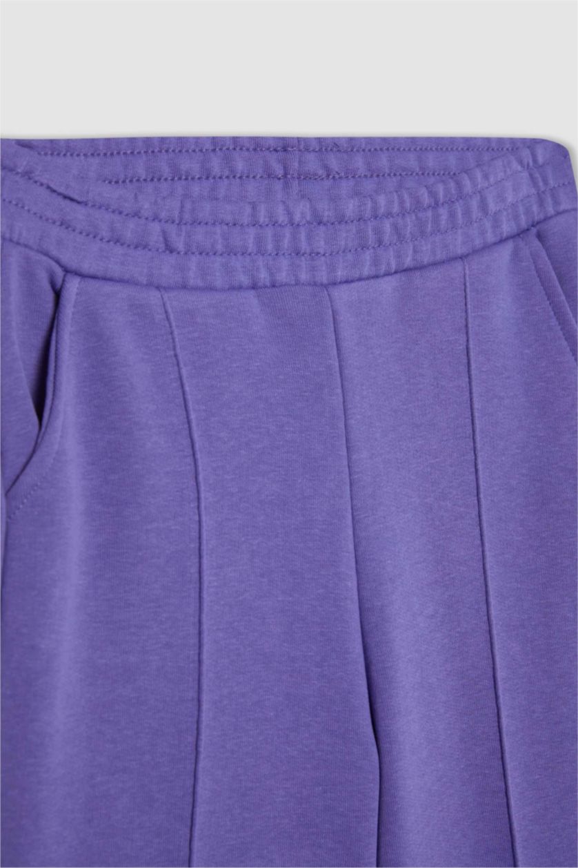 Kız Çocuk - Genç Kız Mor Kız Çocuk Beli Lastikli Wide Leg Eşofman Altı