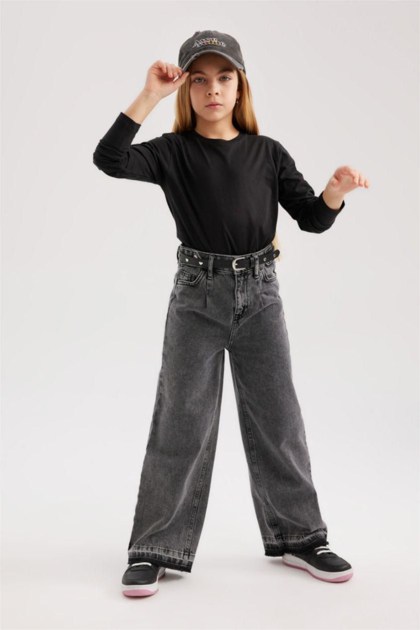 Girls & Teens Black Girl Regular Fit Crew Neck Long Sleeve T-Shirt