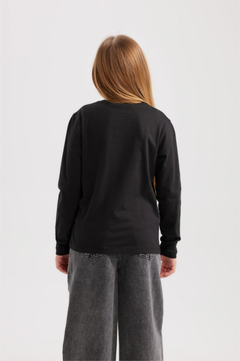 Girls & Teens Black Girl Regular Fit Crew Neck Long Sleeve T-Shirt