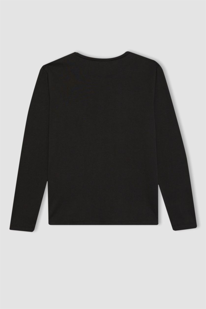 Girls & Teens Black Girl Regular Fit Crew Neck Long Sleeve T-Shirt