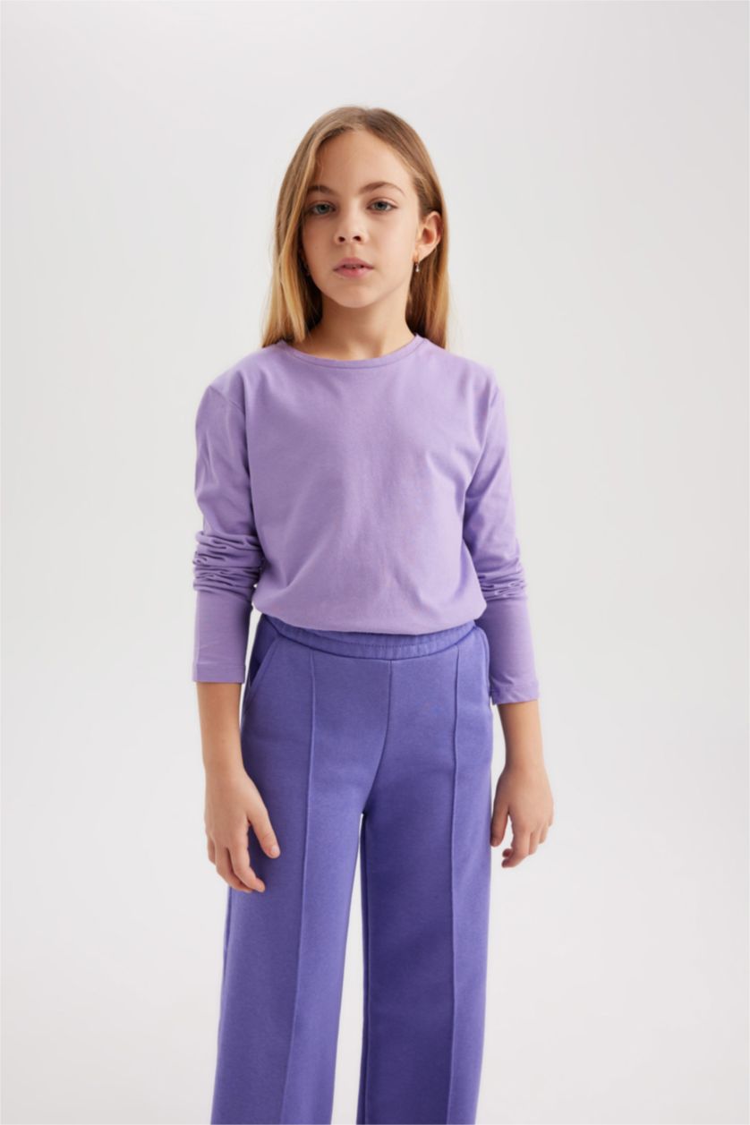 Girls & Teens Light Lilac Girl Regular Fit Crew Neck Long Sleeve T-Shirt